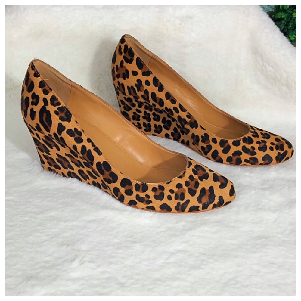 J. Crew Tan & Black Calf Hair Leopard Wedges